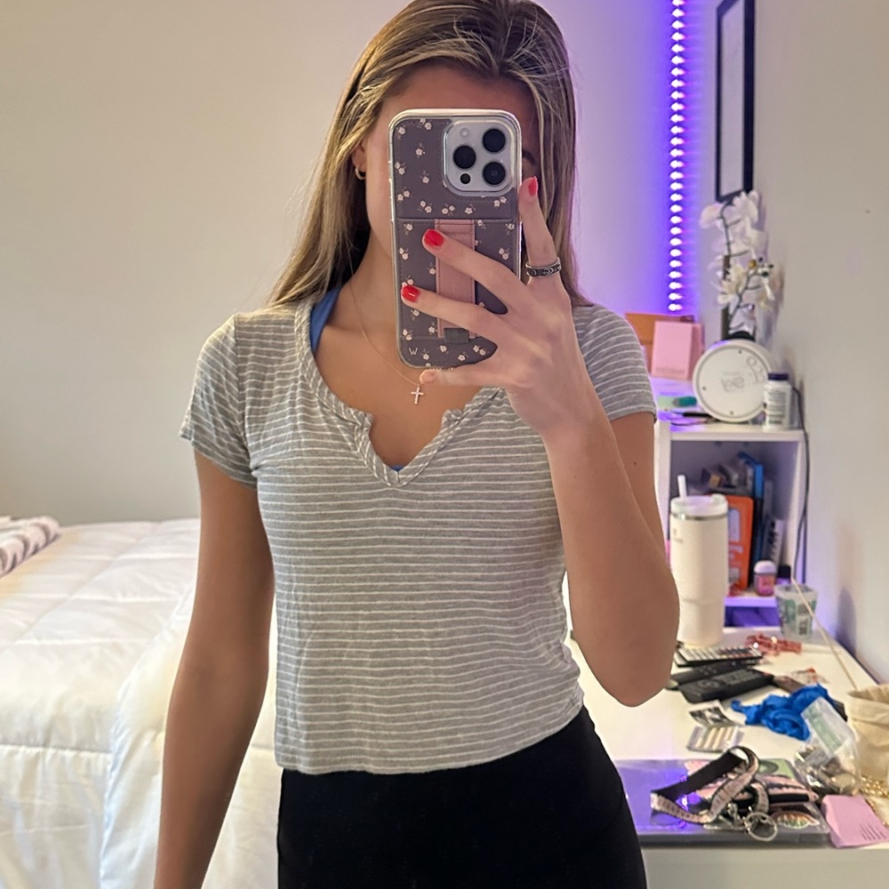White and grey striped shirt